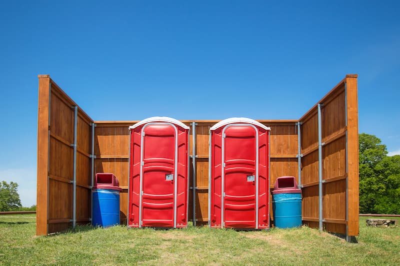 Short-term porta potty units staged for delivery in San Bernardino, California